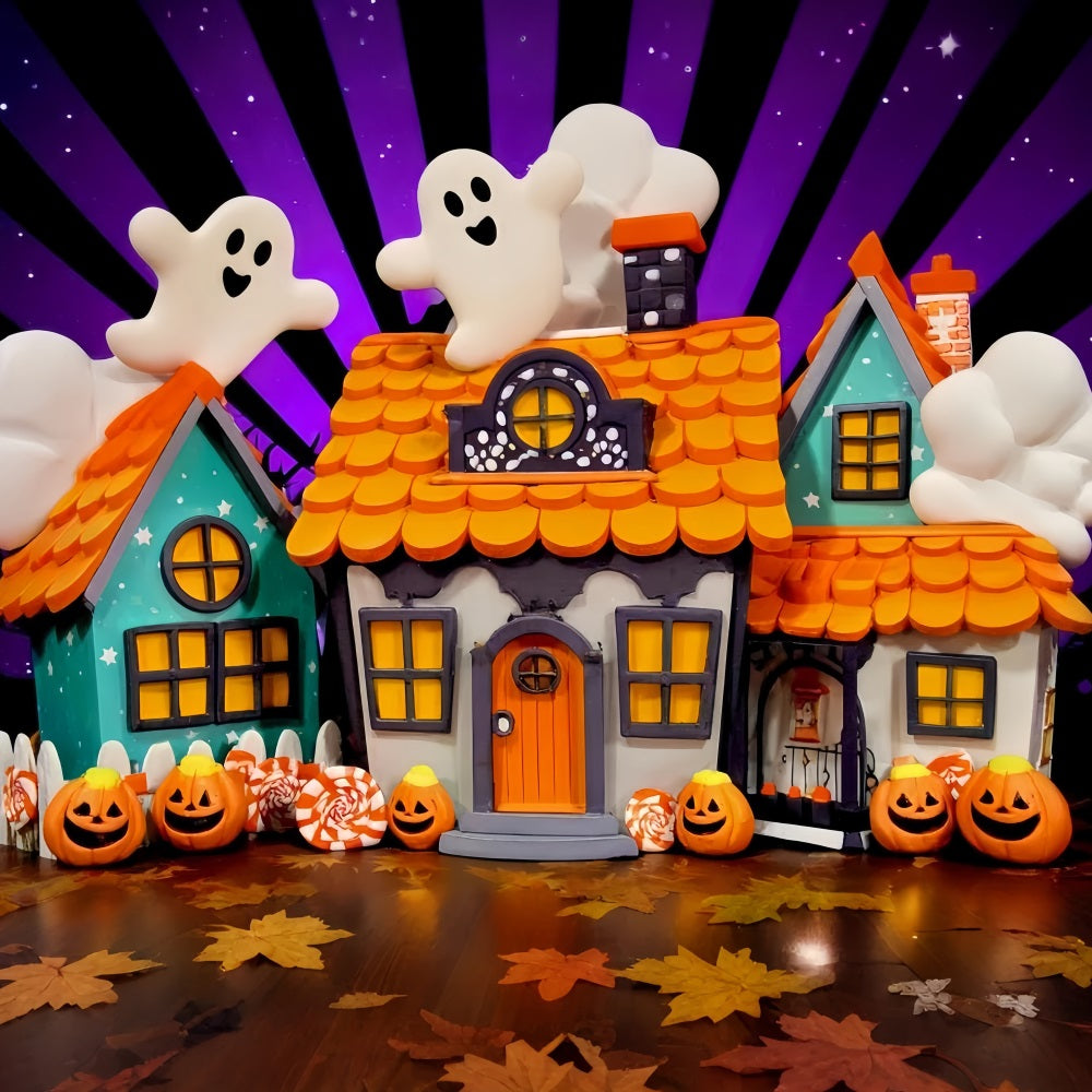 Haunted Mansion Backdrop Cute Ghost Candy Houses Halloween Photography Backdrop TWW510-19