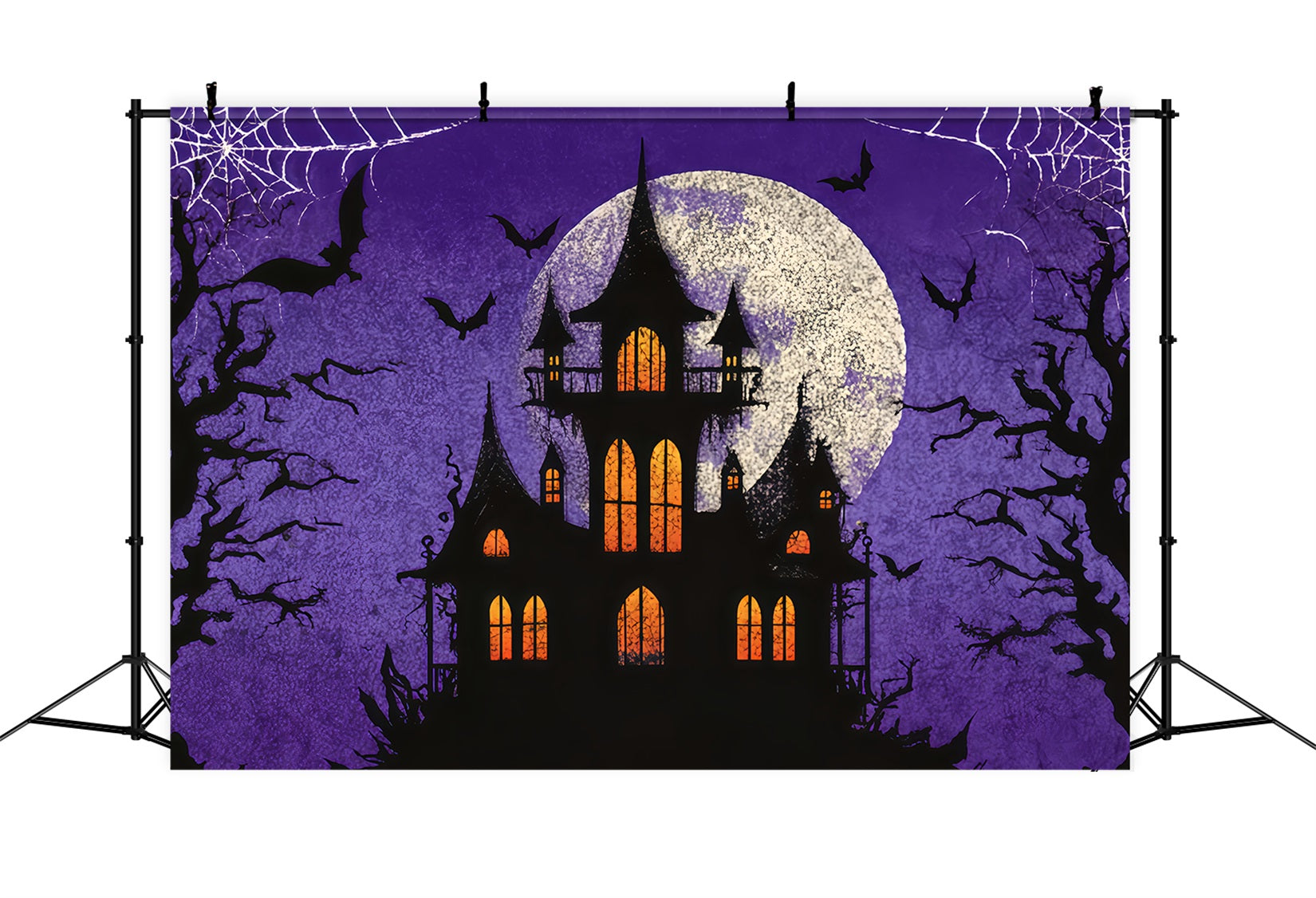 Halloween Bat Backdrop Haunted Castle Purple Moon Scary Halloween Backdrops TWW510-20