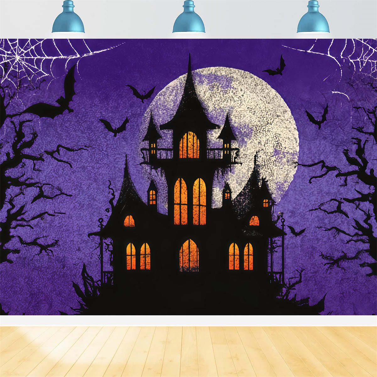 Halloween Bat Backdrop Haunted Castle Purple Moon Scary Halloween Backdrops TWW510-20