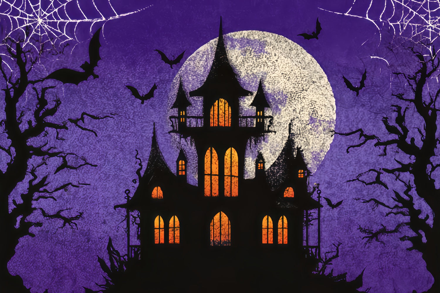 Halloween Bat Backdrop Haunted Castle Purple Moon Scary Halloween Backdrops TWW510-20