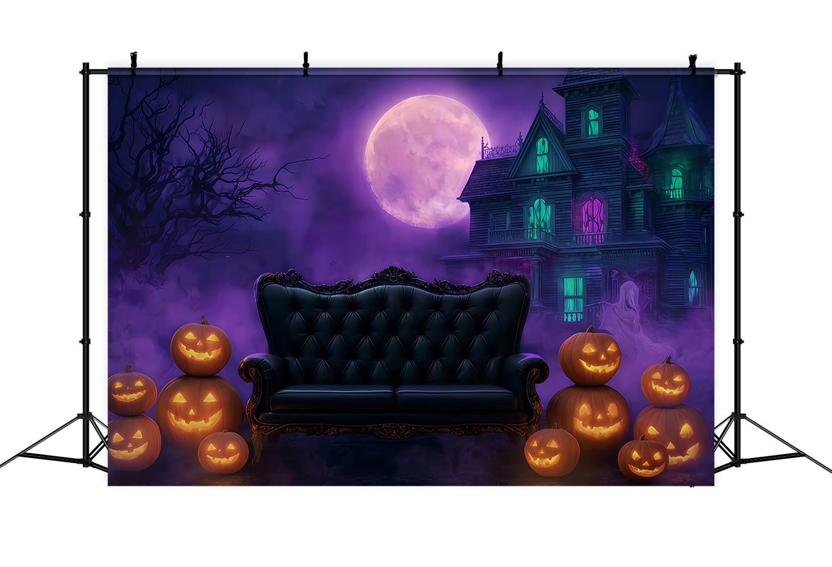 Halloween Moon Backdrop Gothic Sofa Haunted Mansion Halloween Backdrops TWW510-22