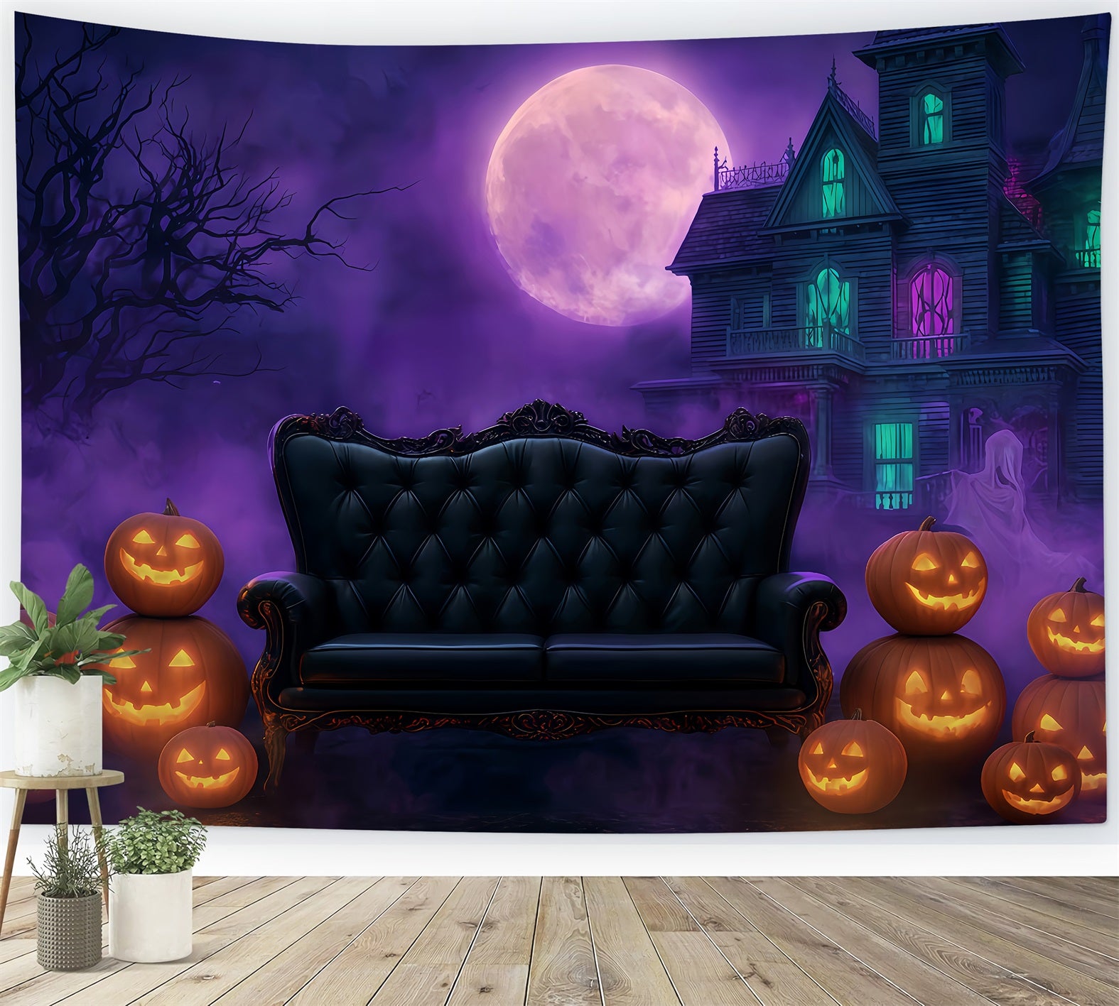 Halloween Moon Backdrop Gothic Sofa Haunted Mansion Halloween Backdrops TWW510-22