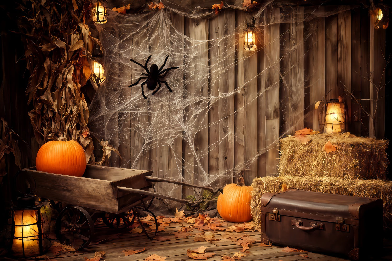 Halloween Wall Backdrop Spider Web Rustic Corner Halloween Photo Backdrop TWW510-23