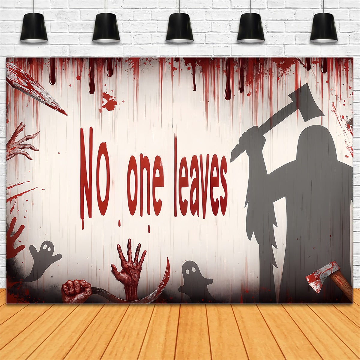 Halloween Wall Backdrop Bloody Axe Killer Shadows Halloween Backdrop Ideas TWW510-25