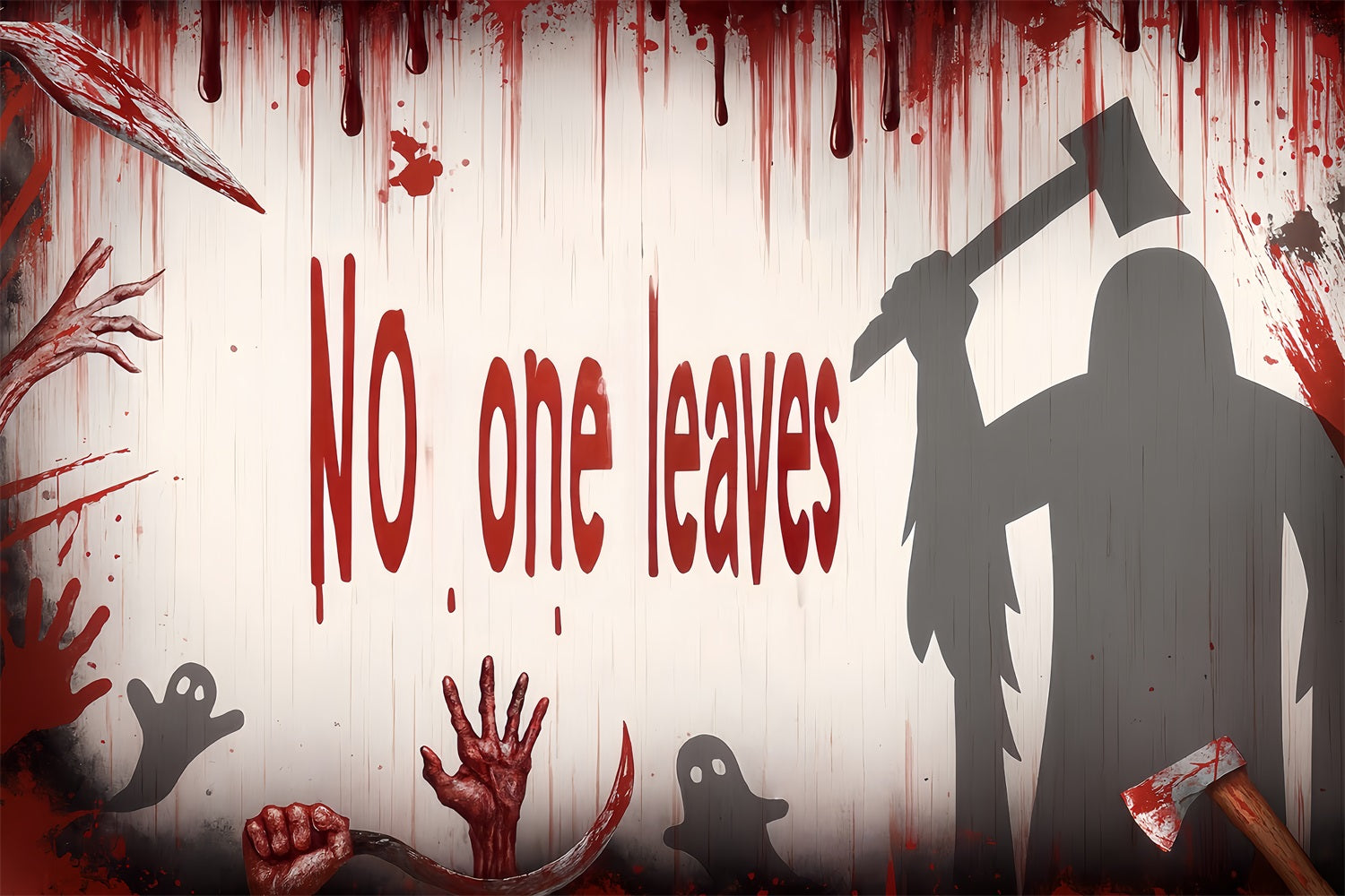 Halloween Wall Backdrop Bloody Axe Killer Shadows Halloween Backdrop Ideas TWW510-25