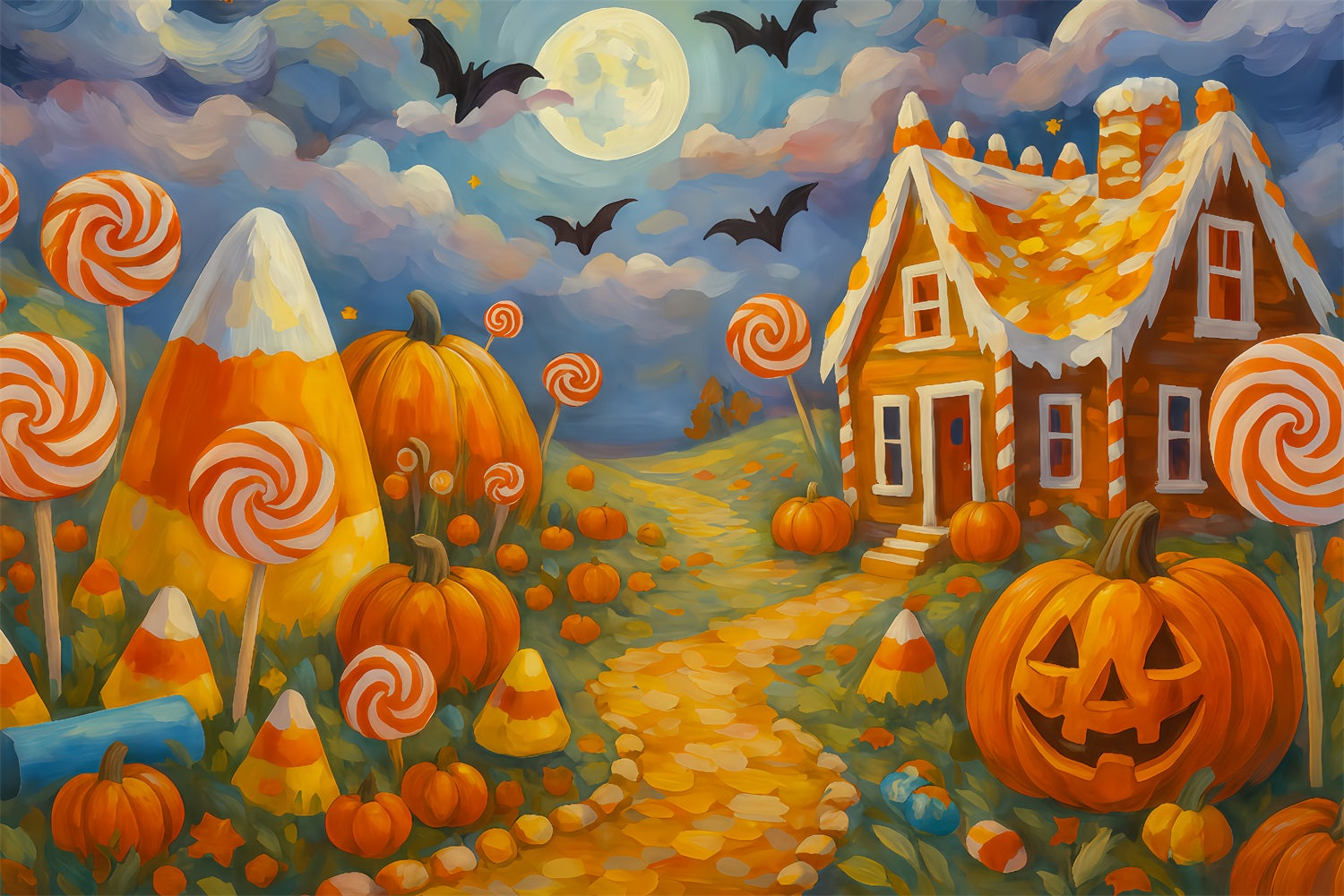 Halloween Color Backdrop Candy Land Pumpkin Path Halloween Backdrops For Photos TWW510-26