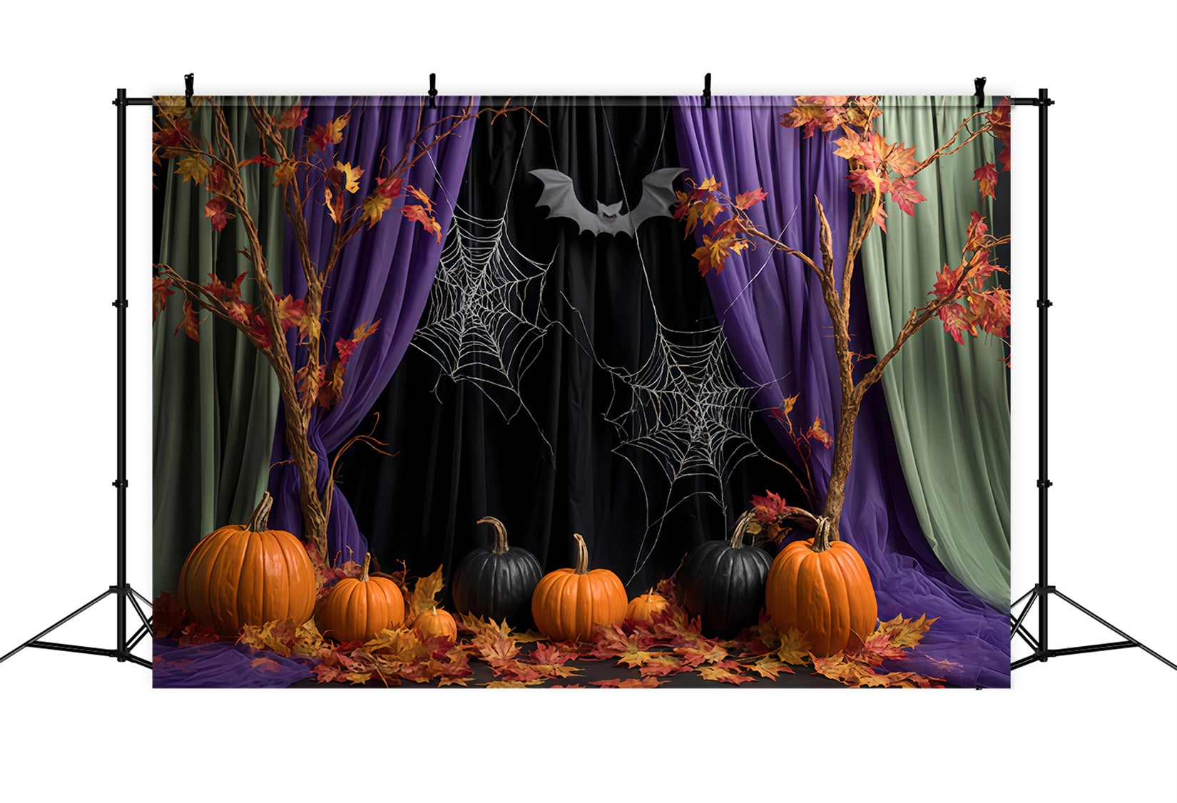 Halloween Spider Backdrop Autumn Curtains Spider Webs Halloween Photo Backdrops TWW510-27