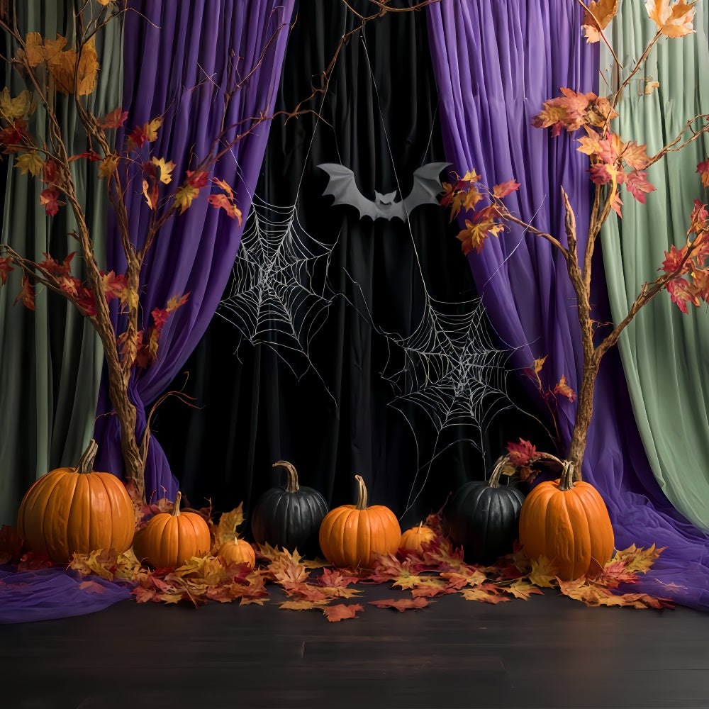 Halloween Spider Backdrop Autumn Curtains Spider Webs Halloween Photo Backdrops TWW510-27