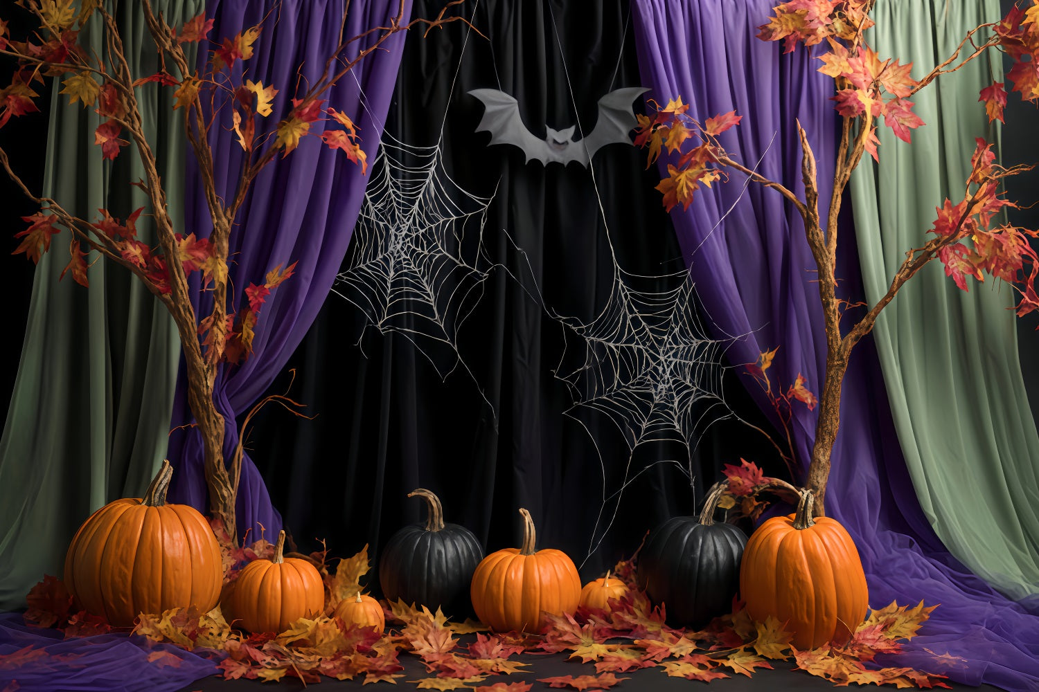 Halloween Spider Backdrop Autumn Curtains Spider Webs Halloween Photo Backdrops TWW510-27