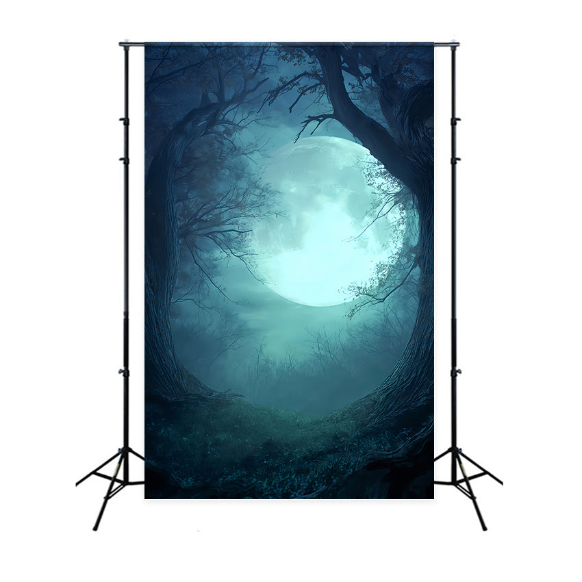 Halloween Moon Backdrop Moonlit Forest Twilight Glow Spooky Halloween Backdrop TWW510-28