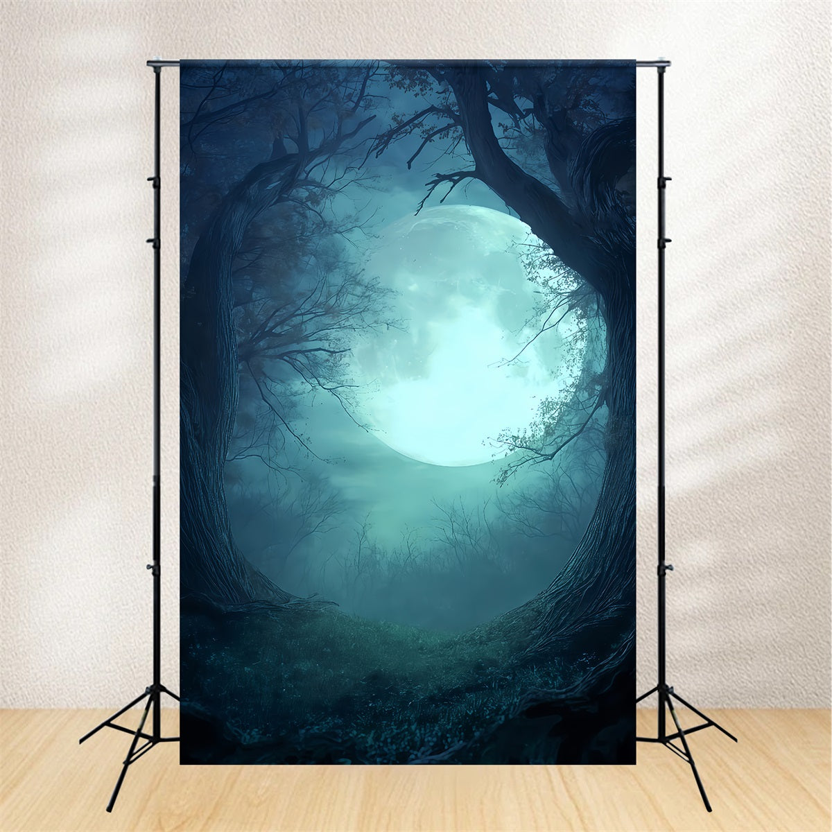 Halloween Moon Backdrop Moonlit Forest Twilight Glow Spooky Halloween Backdrop TWW510-28