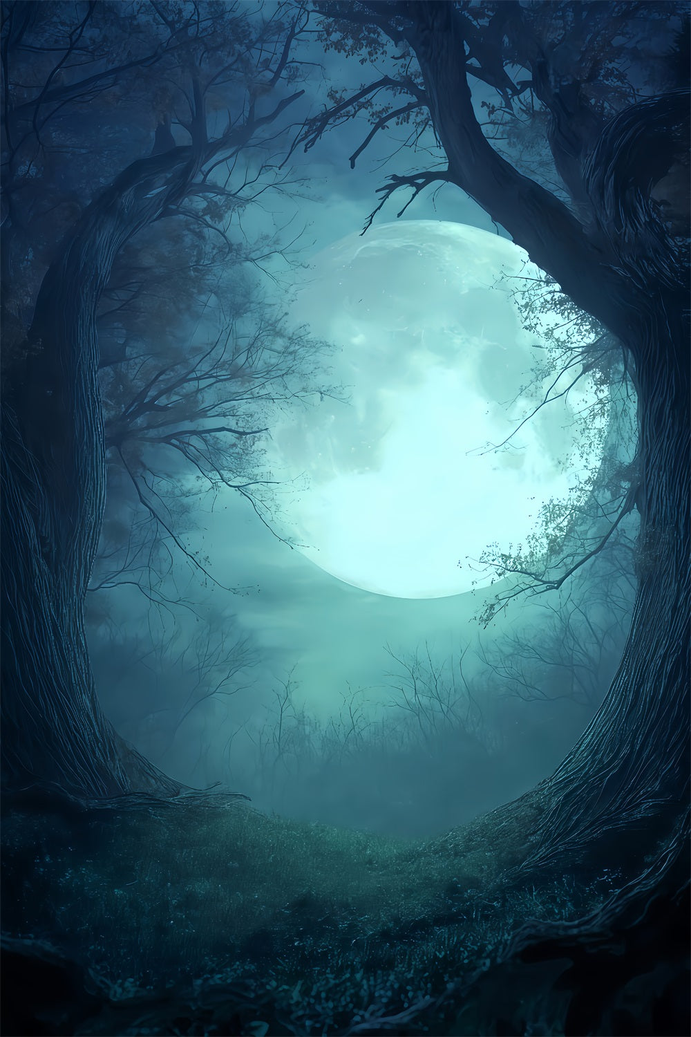 Halloween Moon Backdrop Moonlit Forest Twilight Glow Spooky Halloween Backdrop TWW510-28