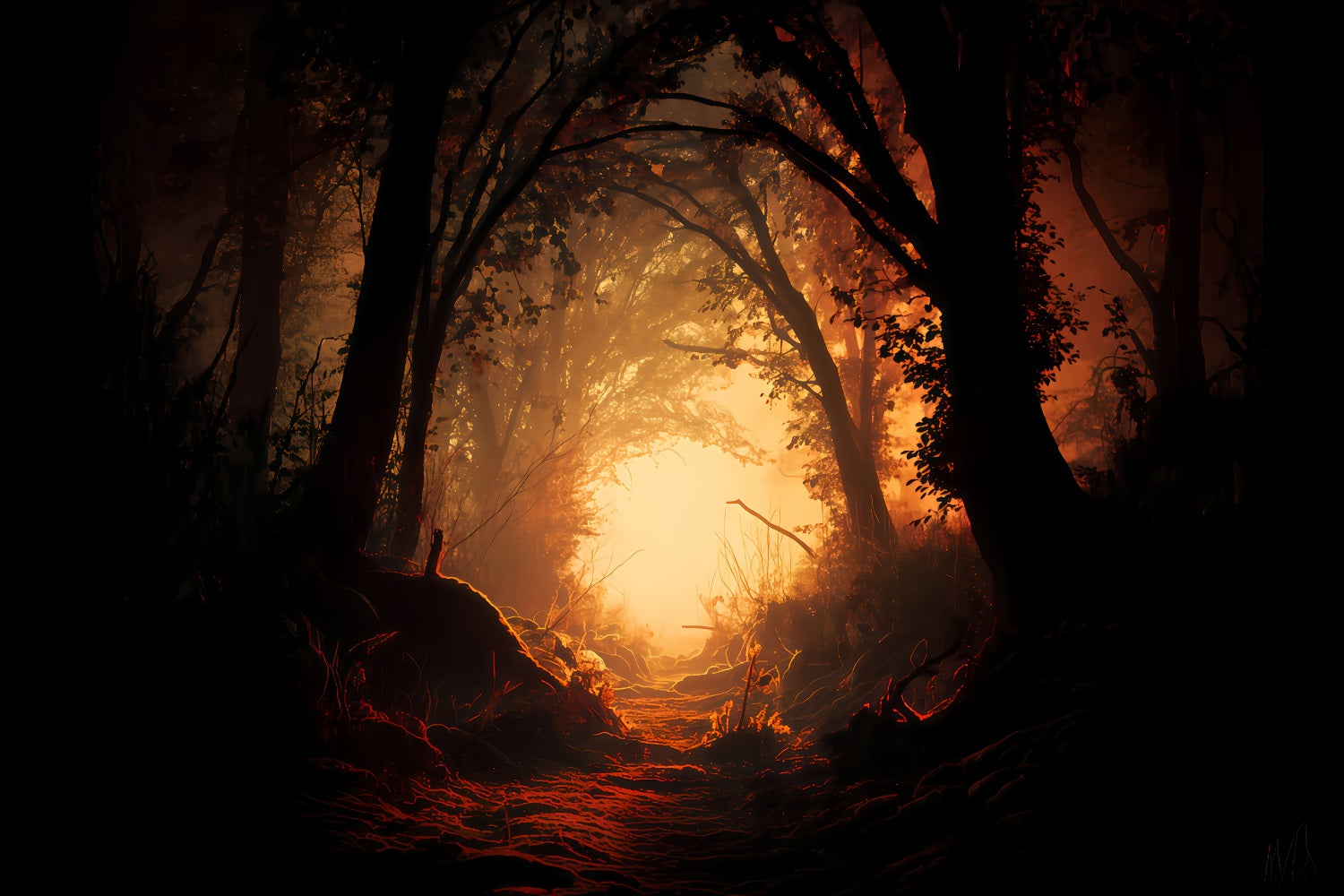 Haunted Forest Backdrop Enchanted Forest Fiery Path Halloween Photography Backdrop TWW510-29
