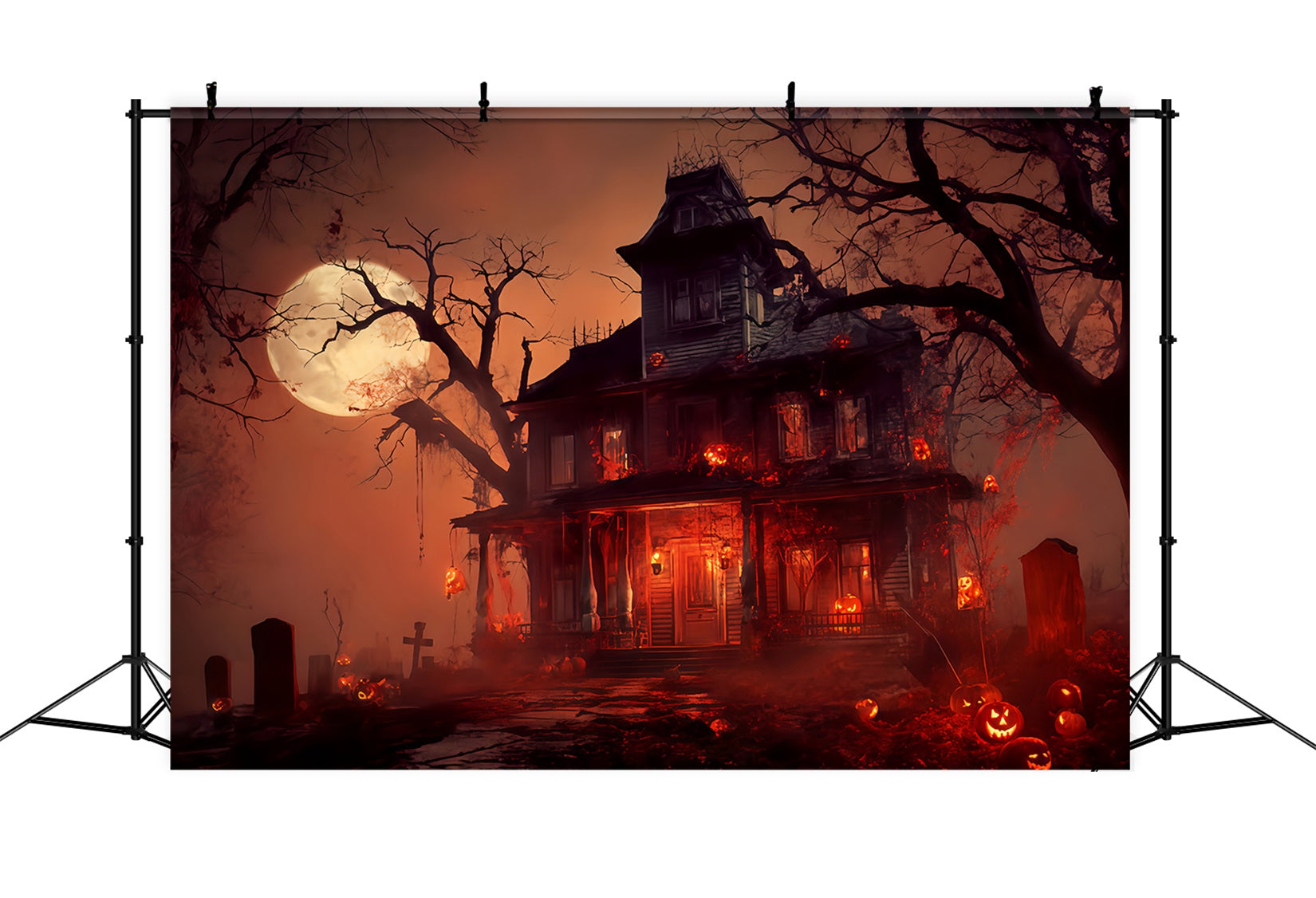 Haunted Mansion Backdrop Haunted Mansion Blood Moon Scary Halloween Backdrops TWW510-30