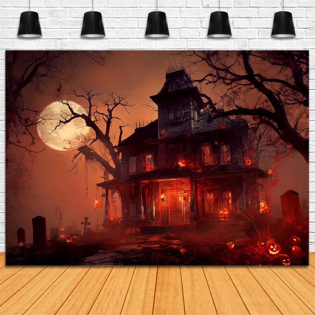 Haunted Mansion Backdrop Haunted Mansion Blood Moon Scary Halloween Backdrops TWW510-30