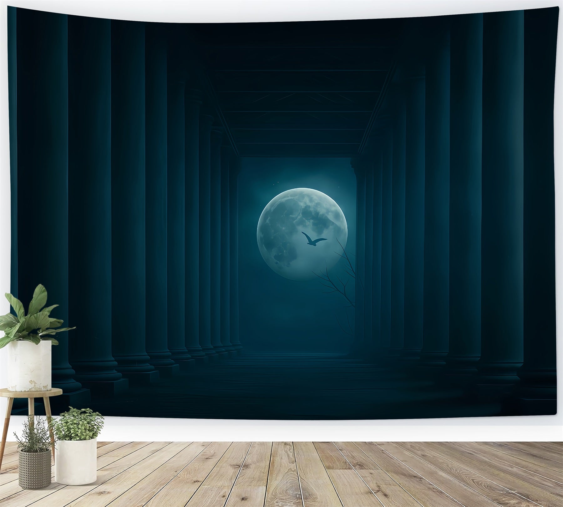 Halloween Moon Backdrop Moonlit Pillars Dark Corridor Halloween Backdrop TWW510-31