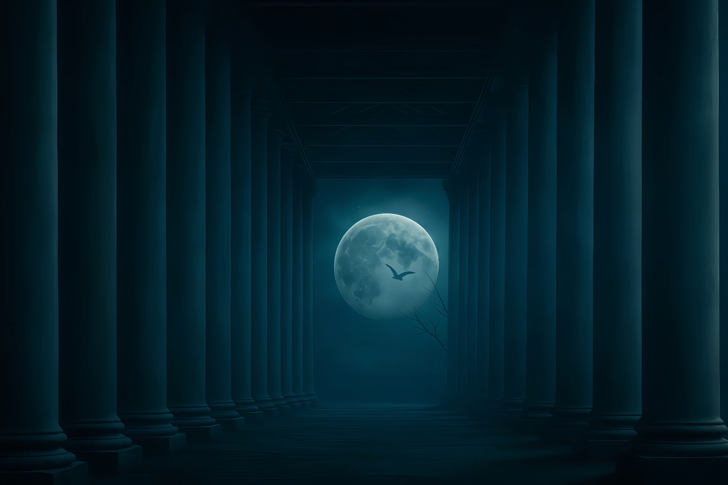 Halloween Moon Backdrop Moonlit Pillars Dark Corridor Halloween Backdrop TWW510-31