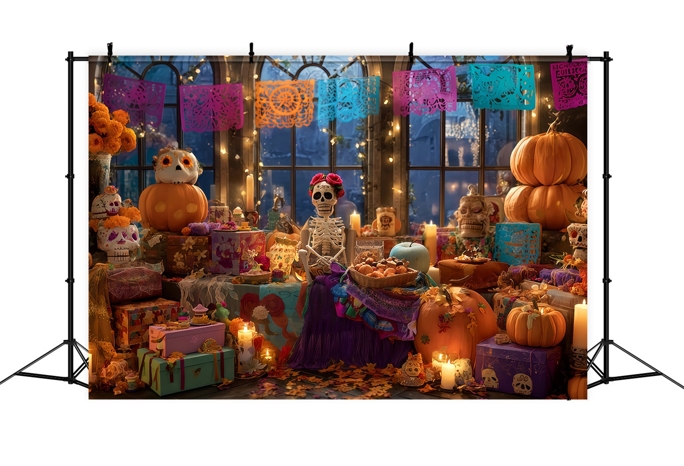 Scary Halloween Backdrops Skeleton Fiesta Candlelight Decor Halloween Backdrops TWW510-32