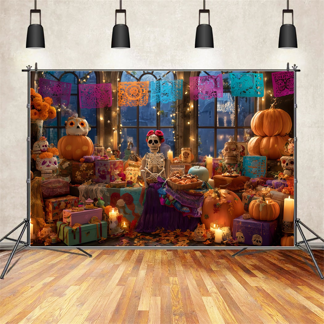 Scary Halloween Backdrops Skeleton Fiesta Candlelight Decor Halloween Backdrops TWW510-32