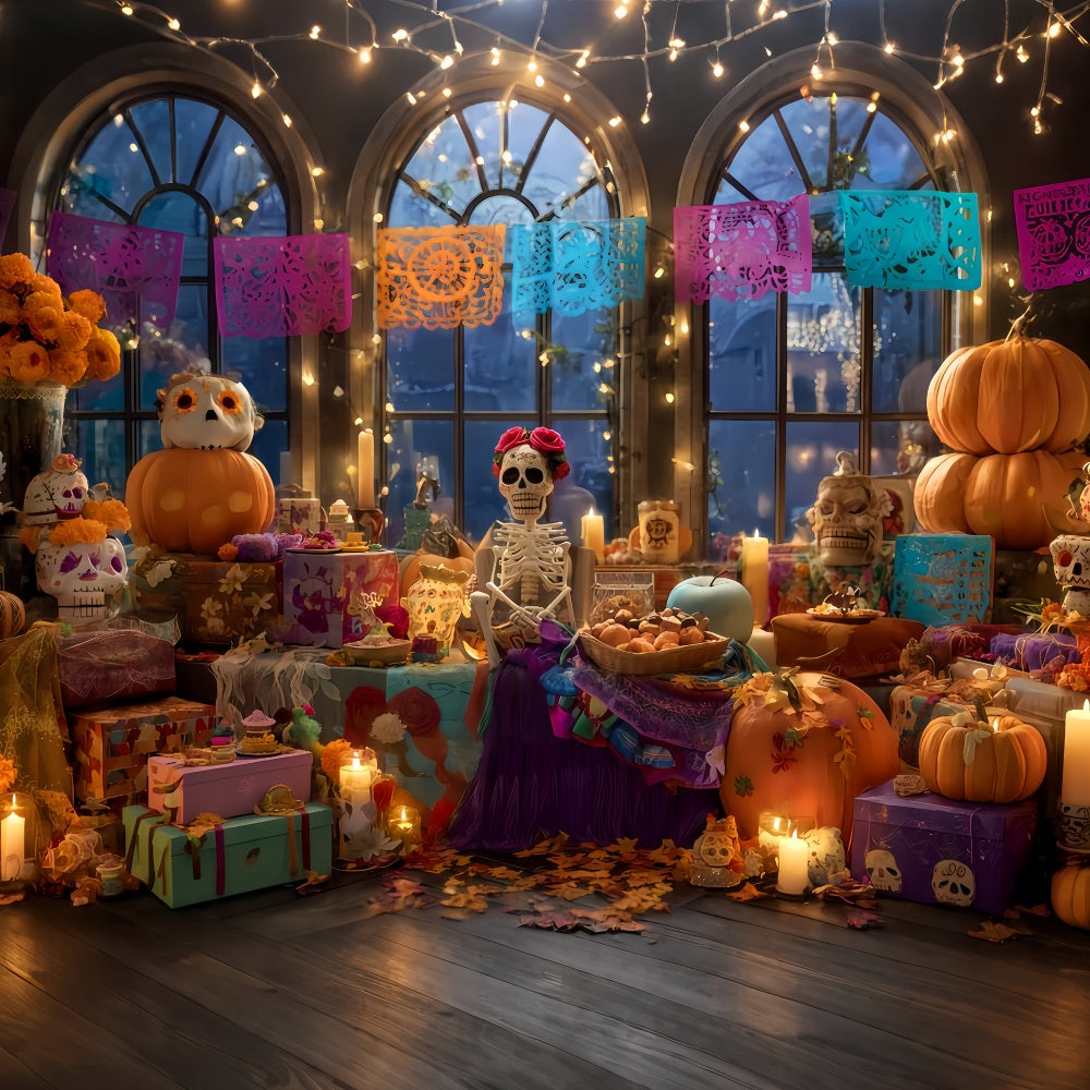 Scary Halloween Backdrops Skeleton Fiesta Candlelight Decor Halloween Backdrops TWW510-32