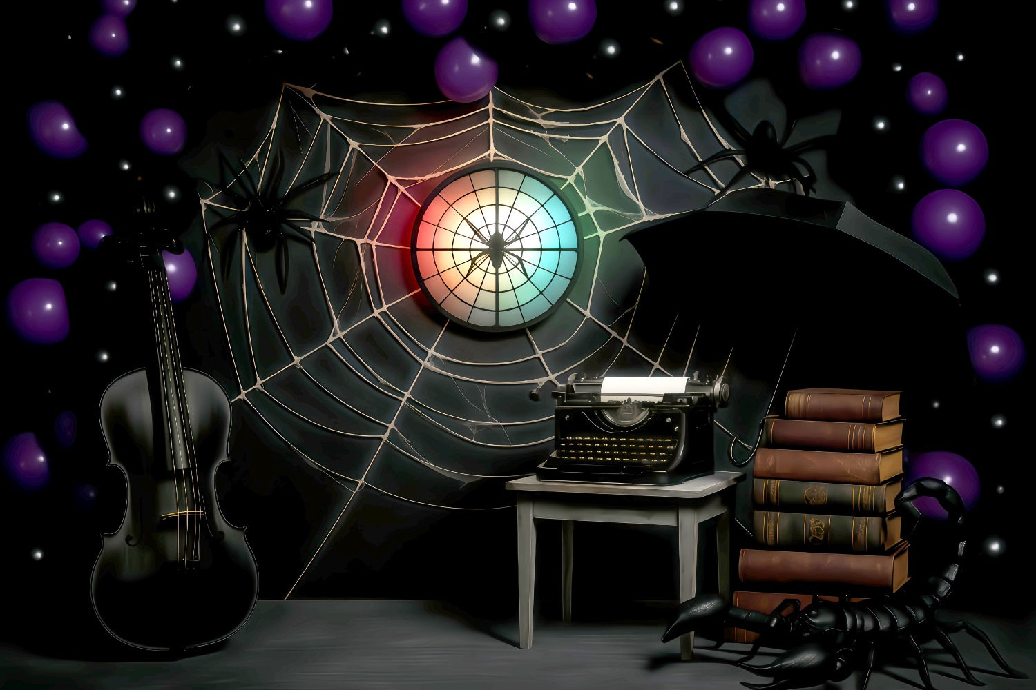 Halloween Spider Backdrop Spider Web Gothic Study Halloween Photo Backdrop TWW510-33