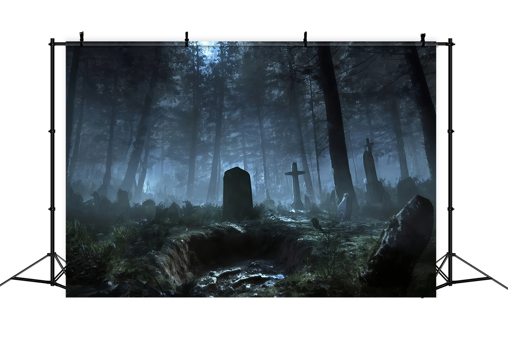 Graveyard Backdrop Backdrop Misty Forest Graveyard Shadows Halloween Backdrop For Photos TWW510-34