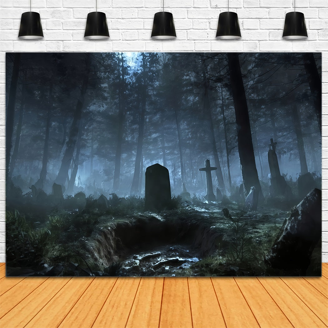 Graveyard Backdrop Backdrop Misty Forest Graveyard Shadows Halloween Backdrop For Photos TWW510-34