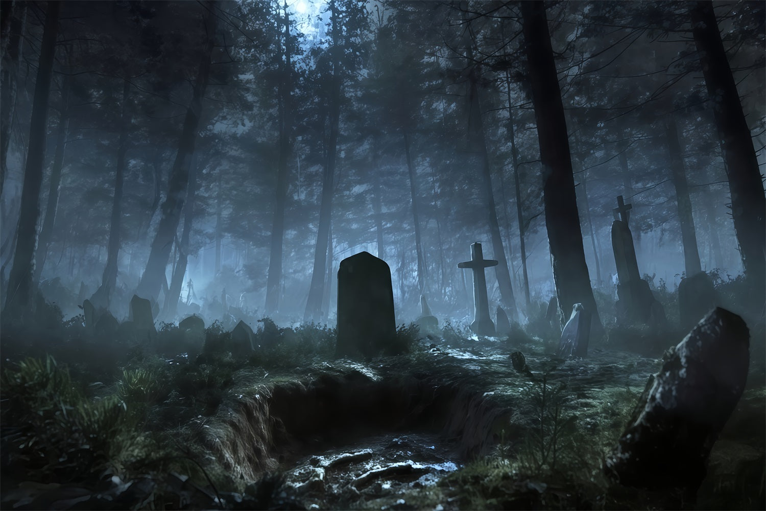 Graveyard Backdrop Backdrop Misty Forest Graveyard Shadows Halloween Backdrop For Photos TWW510-34