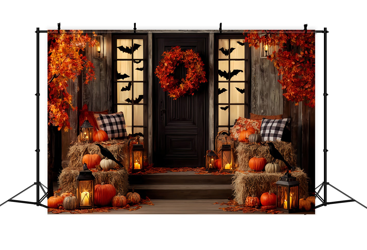 Halloween Backdrop Backdrop Pumpkin Porch Lantern Glow Halloween Backdrops For Photos TWW510-36