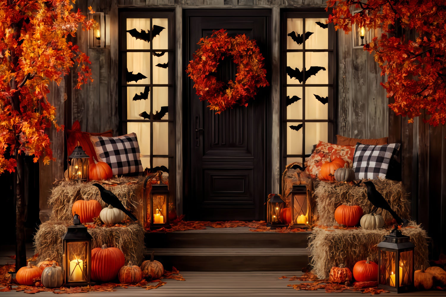 Halloween Backdrop Backdrop Pumpkin Porch Lantern Glow Halloween Backdrops For Photos TWW510-36