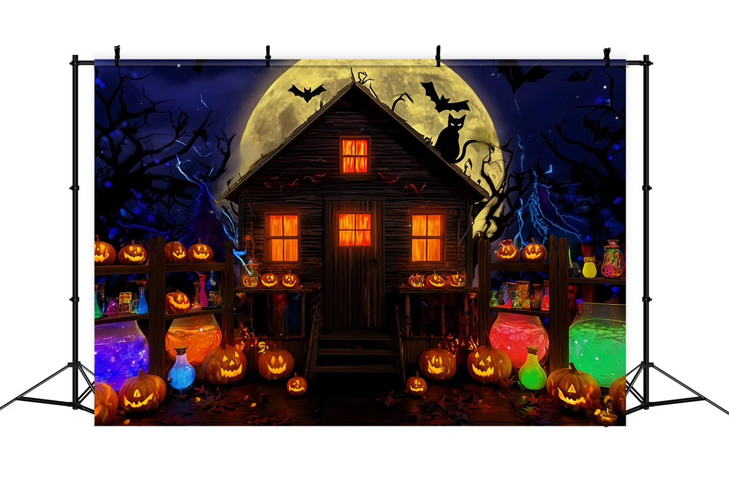 Haunted Mansion Backdrop Potion Shack Moonlight Glow Halloween Photo Backdrops TWW510-37