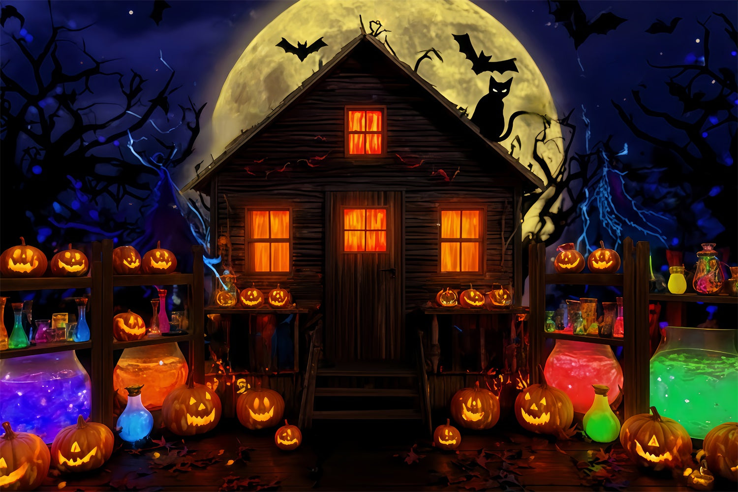 Haunted Mansion Backdrop Potion Shack Moonlight Glow Halloween Photo Backdrops TWW510-37