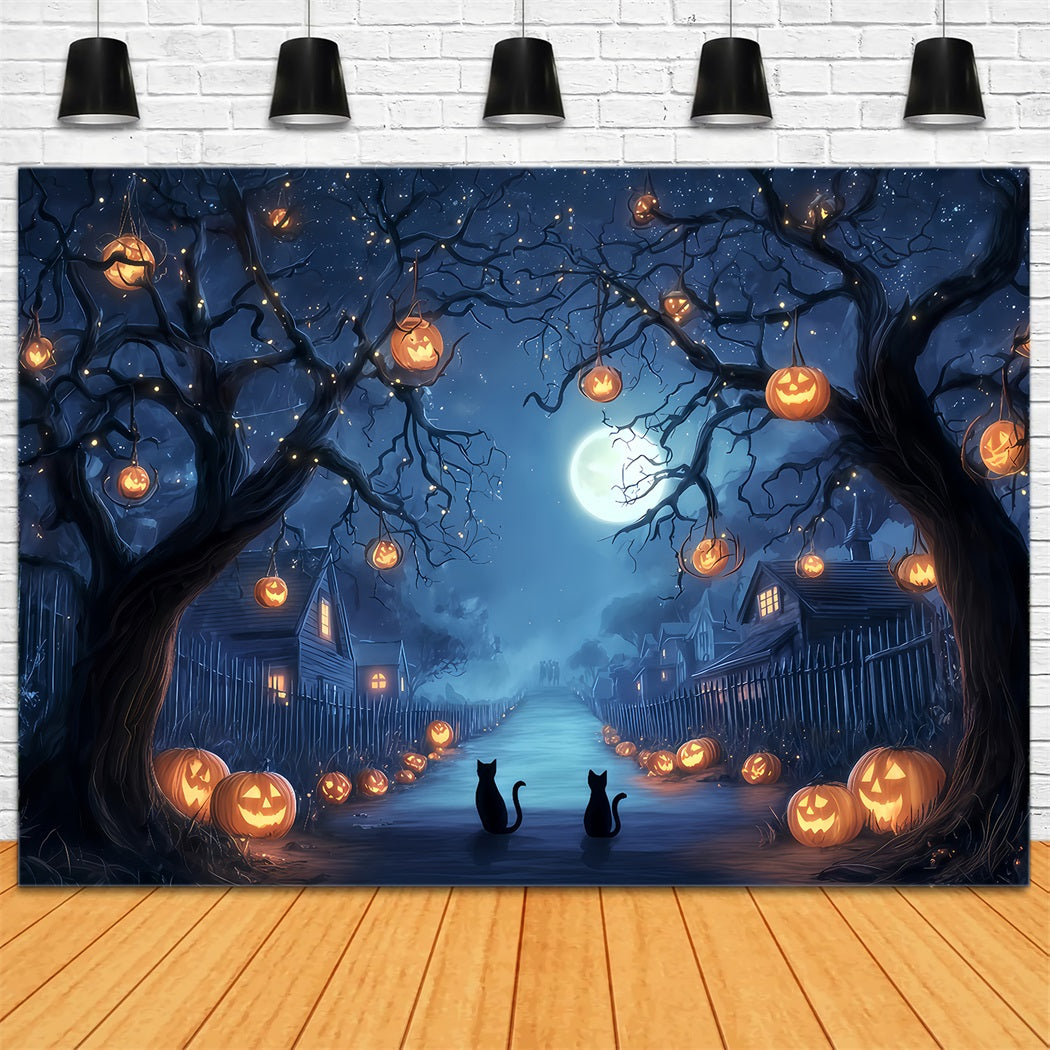 Halloween Color Backdrop Pumpkin Lane Midnight Cats Spooky Halloween Backdrop TWW510-38
