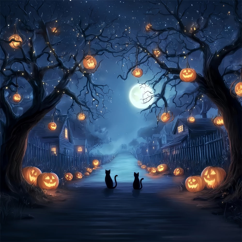 Halloween Color Backdrop Pumpkin Lane Midnight Cats Spooky Halloween Backdrop TWW510-38