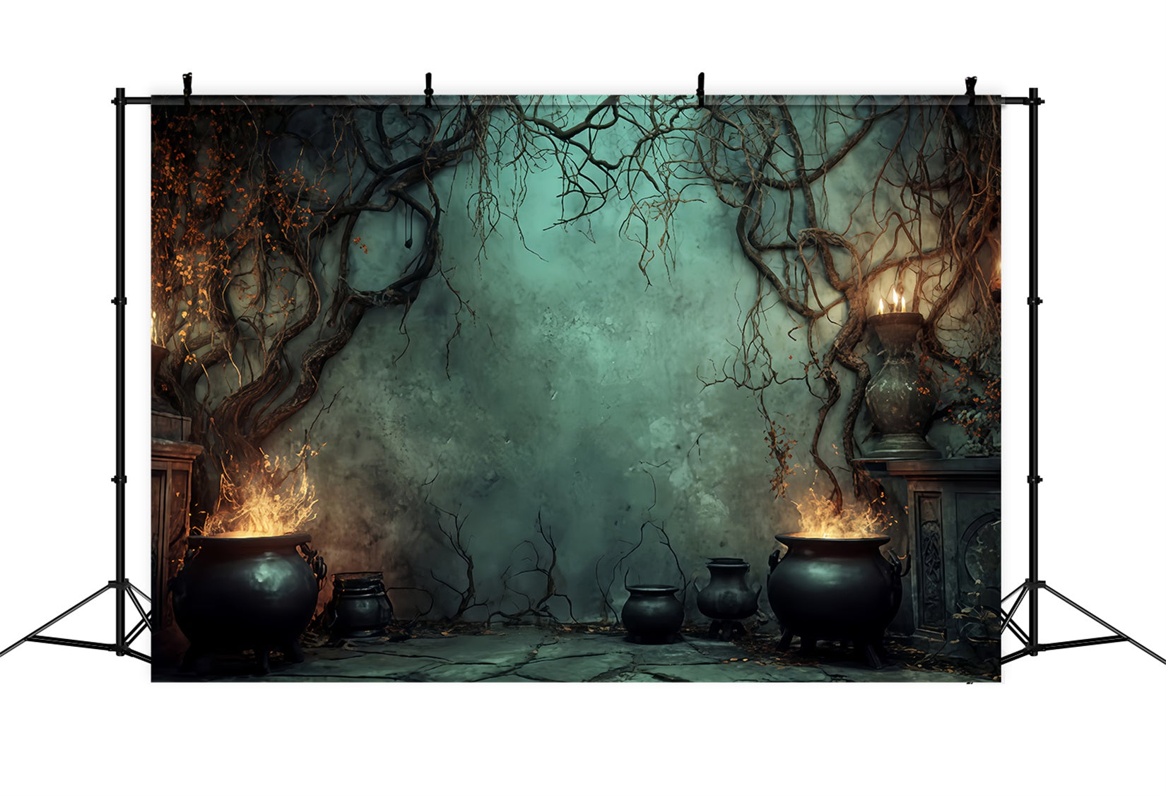 Halloween Backdrop Witch Cauldron Candle Flames Scary Halloween Backdrops TWW510-40