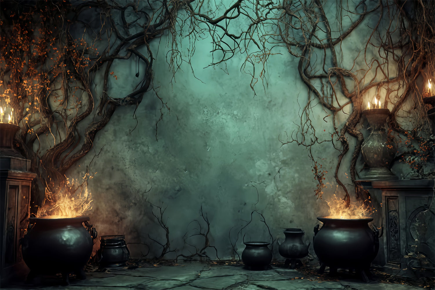 Halloween Backdrop Witch Cauldron Candle Flames Scary Halloween Backdrops TWW510-40