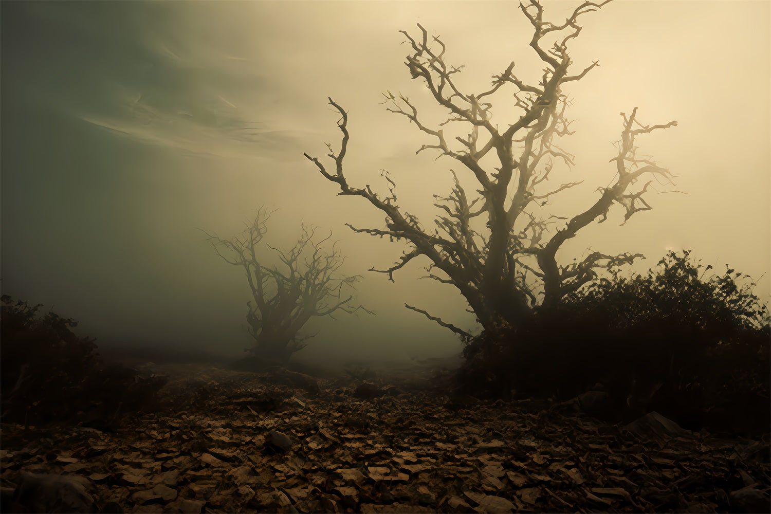 Haunted Forest Backdrop Foggy Dead Tree Field Halloween Backdrop TWW510-41
