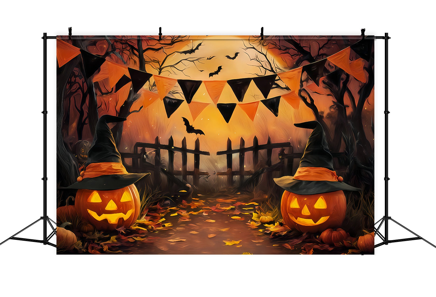 Halloween Color Backdrop Witch Hat Pumpkin Gate Halloween Photo Backdrop TWW510-43