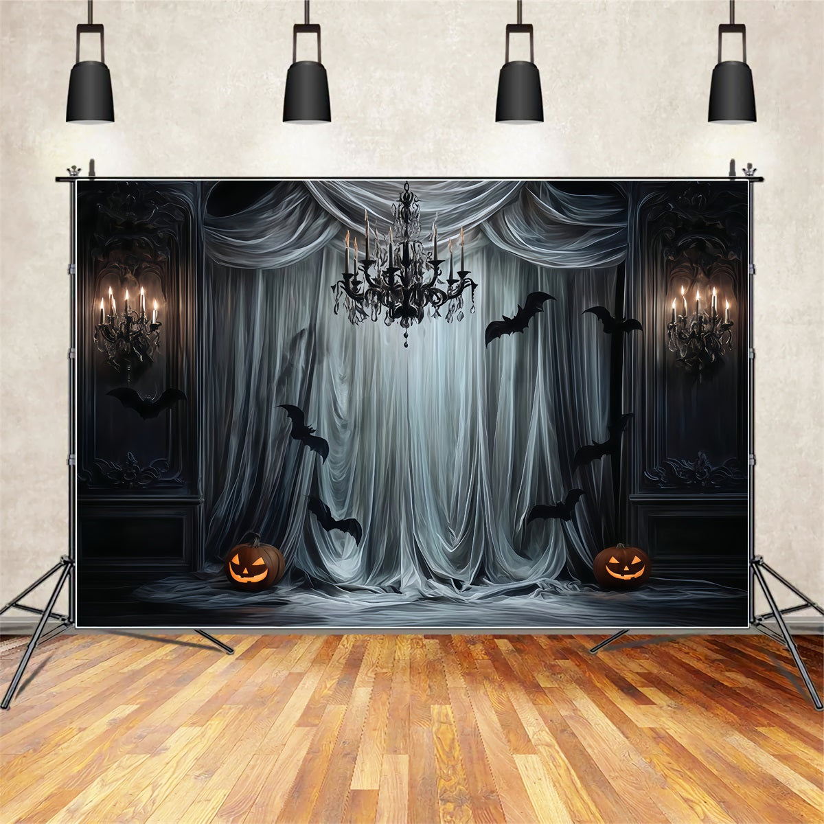 Halloween Color Backdrop Gothic Drapes Bat Glow Halloween Backdrop For Photos TWW510-44