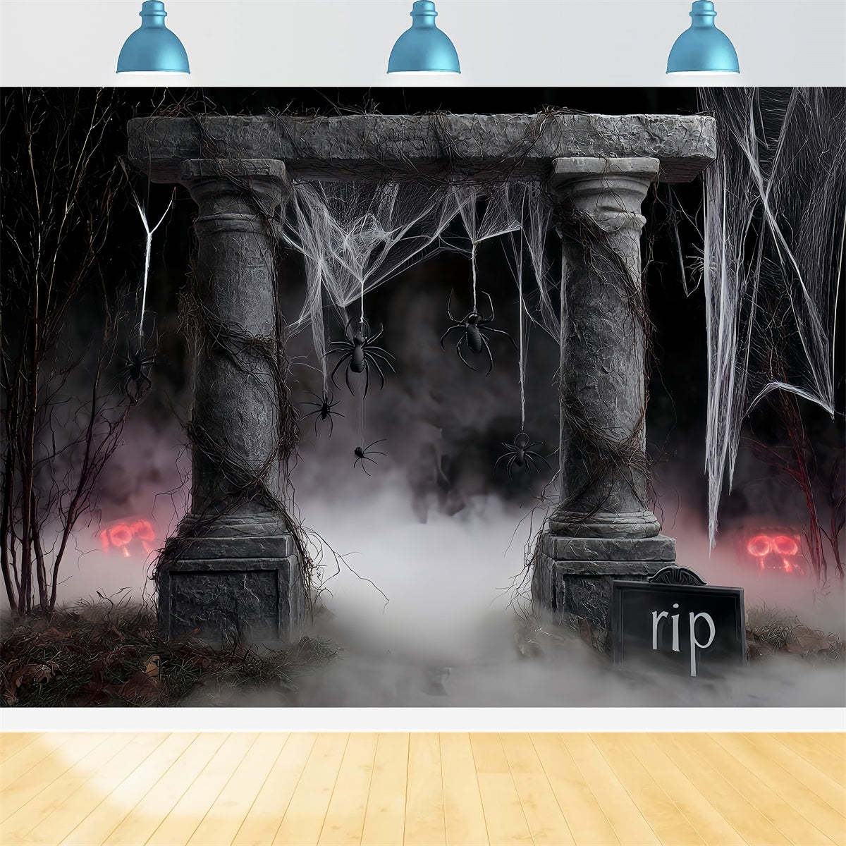 Halloween Spider Backdrop Spider Web Grave Pillars Halloween Backdrop Ideas TWW510-45