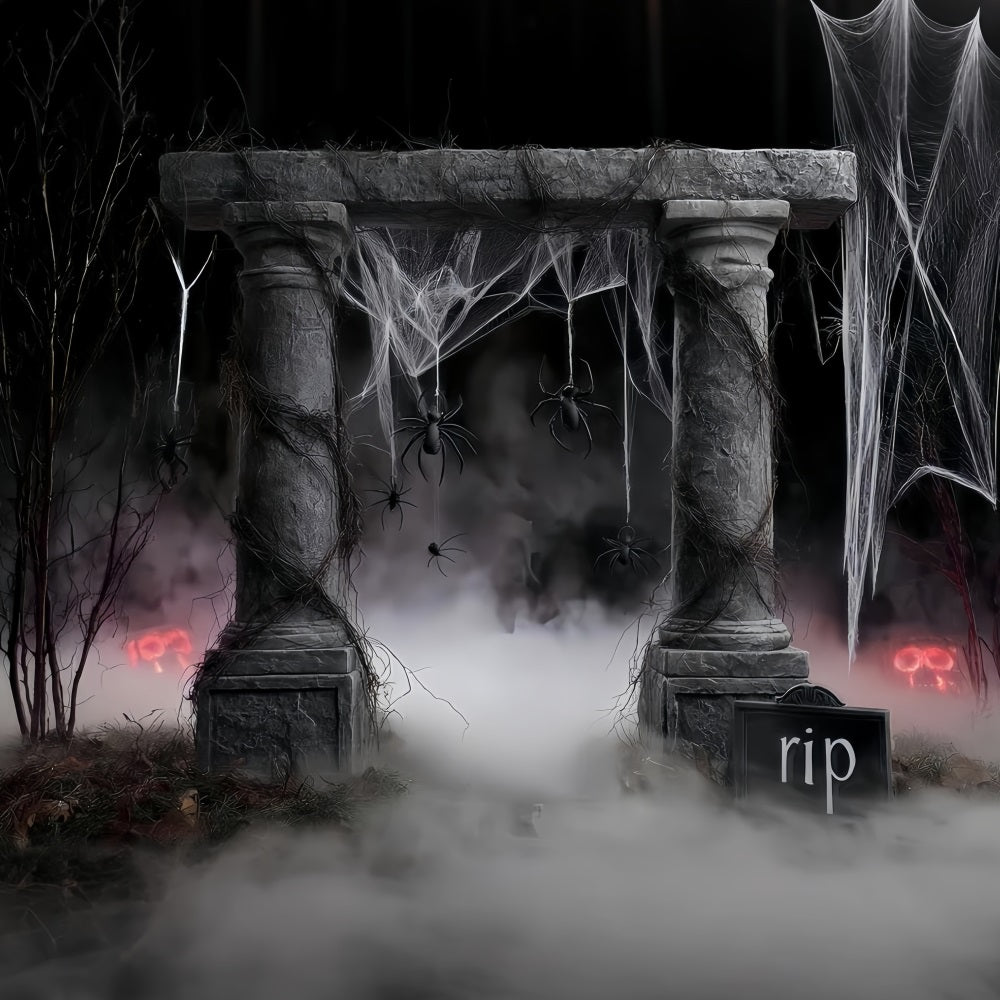 Halloween Spider Backdrop Spider Web Grave Pillars Halloween Backdrop Ideas TWW510-45