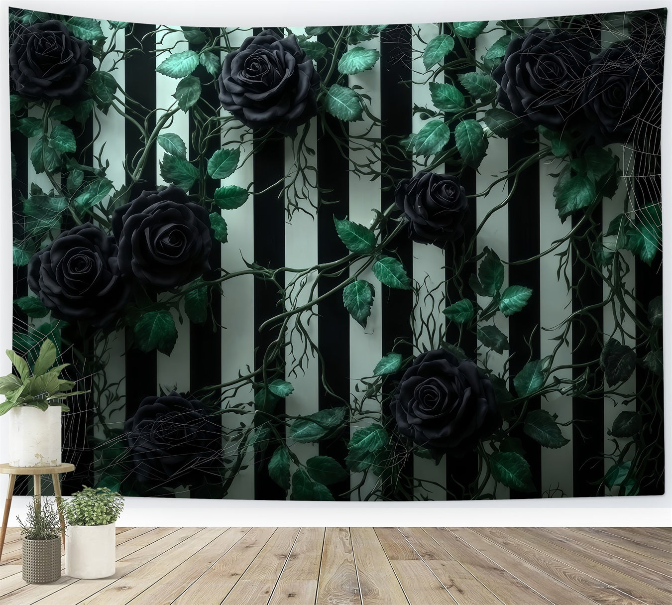 Halloween Wall Backdrop Black Roses Striped Wall Halloween Backdrops For Photos TWW510-46