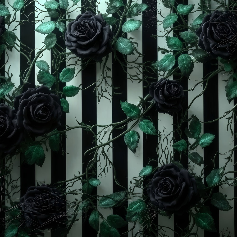 Halloween Wall Backdrop Black Roses Striped Wall Halloween Backdrops For Photos TWW510-46