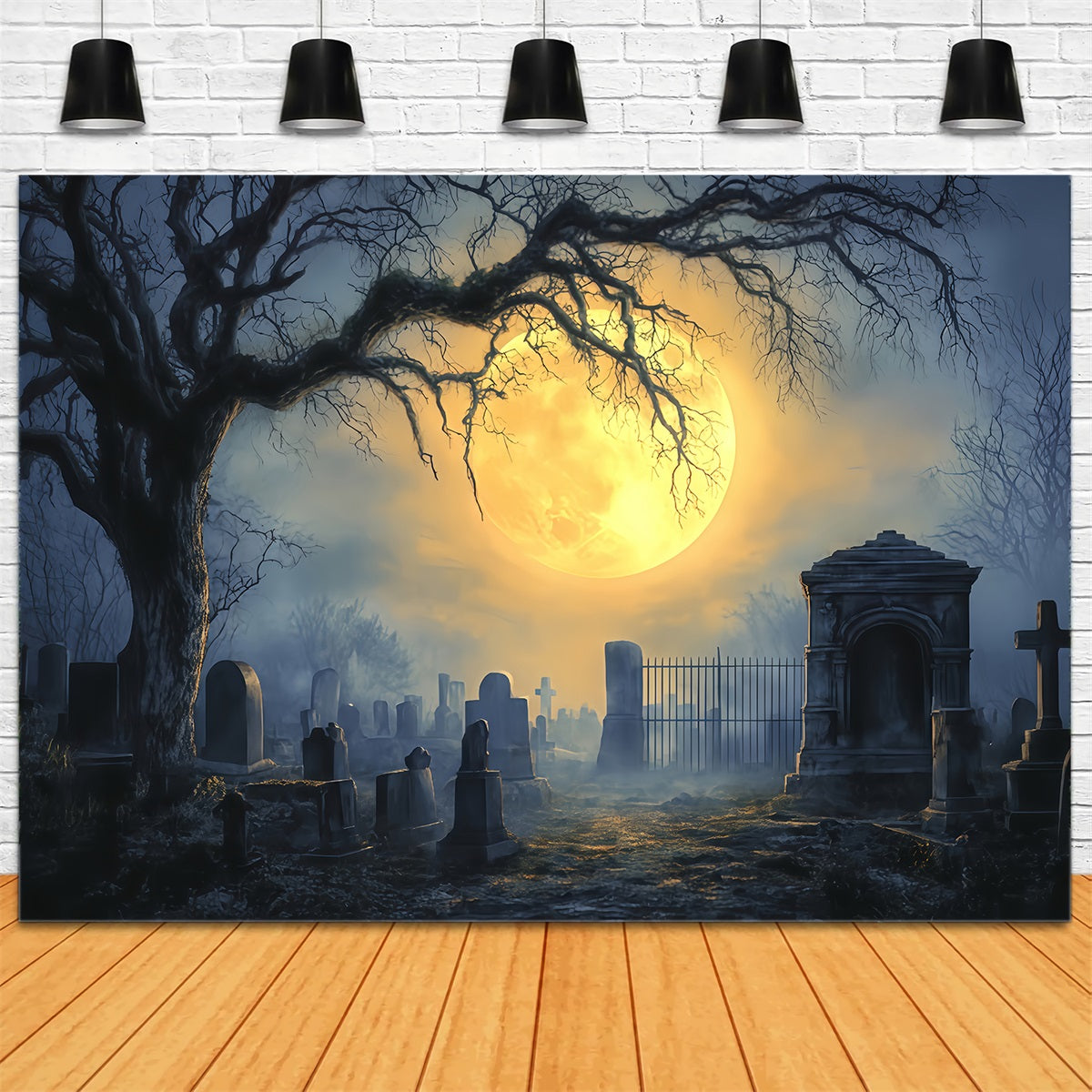 Graveyard Backdrop Full Moon Haunted Cemetery Halloween Backdrop Ideas TWW510-5