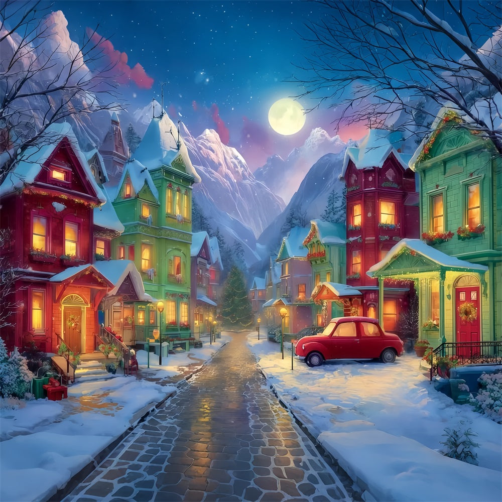 Grinch Backdrop Snowy Village Holiday Night Christmas Photography Backdrops TWW510-50