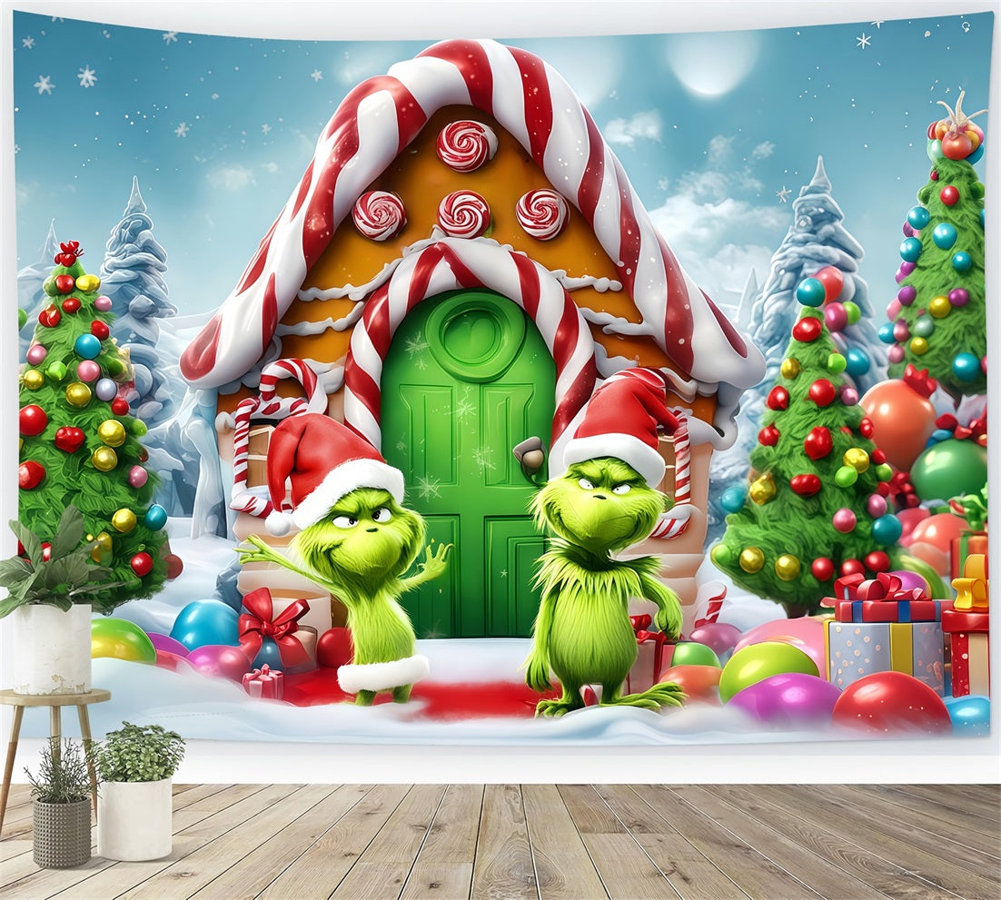 Grinch Photo Backdrop Candy House Grinch Funland Christmas Backdrops TWW510-51