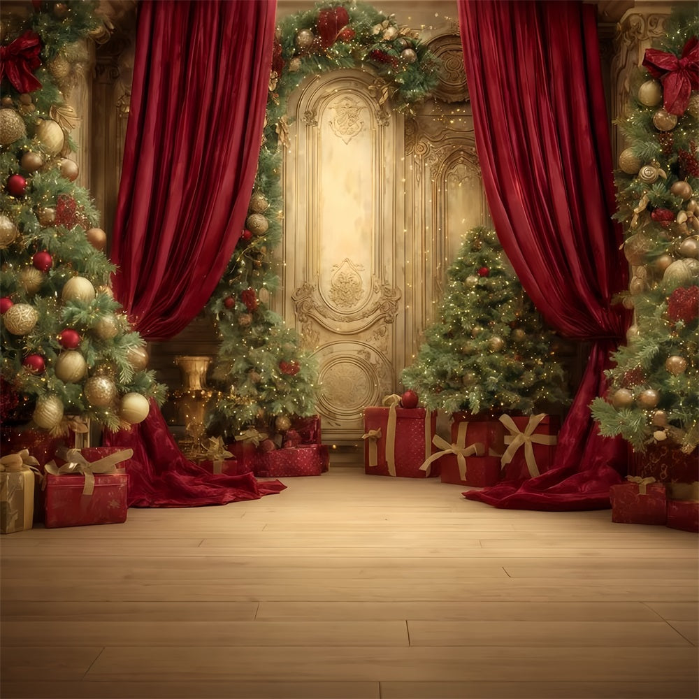 Christmas Wall Backdrop Golden Palace Festive Elegance Christmas Backdrops TWW510-54