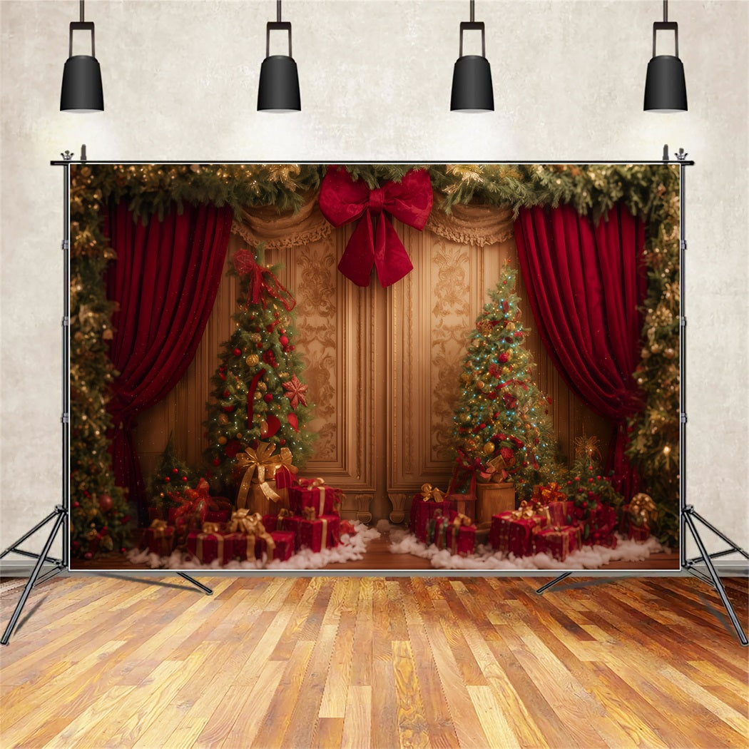 Christmas Wall Backdrop Red Curtain Gift Delight Christmas Backdrop TWW510-56