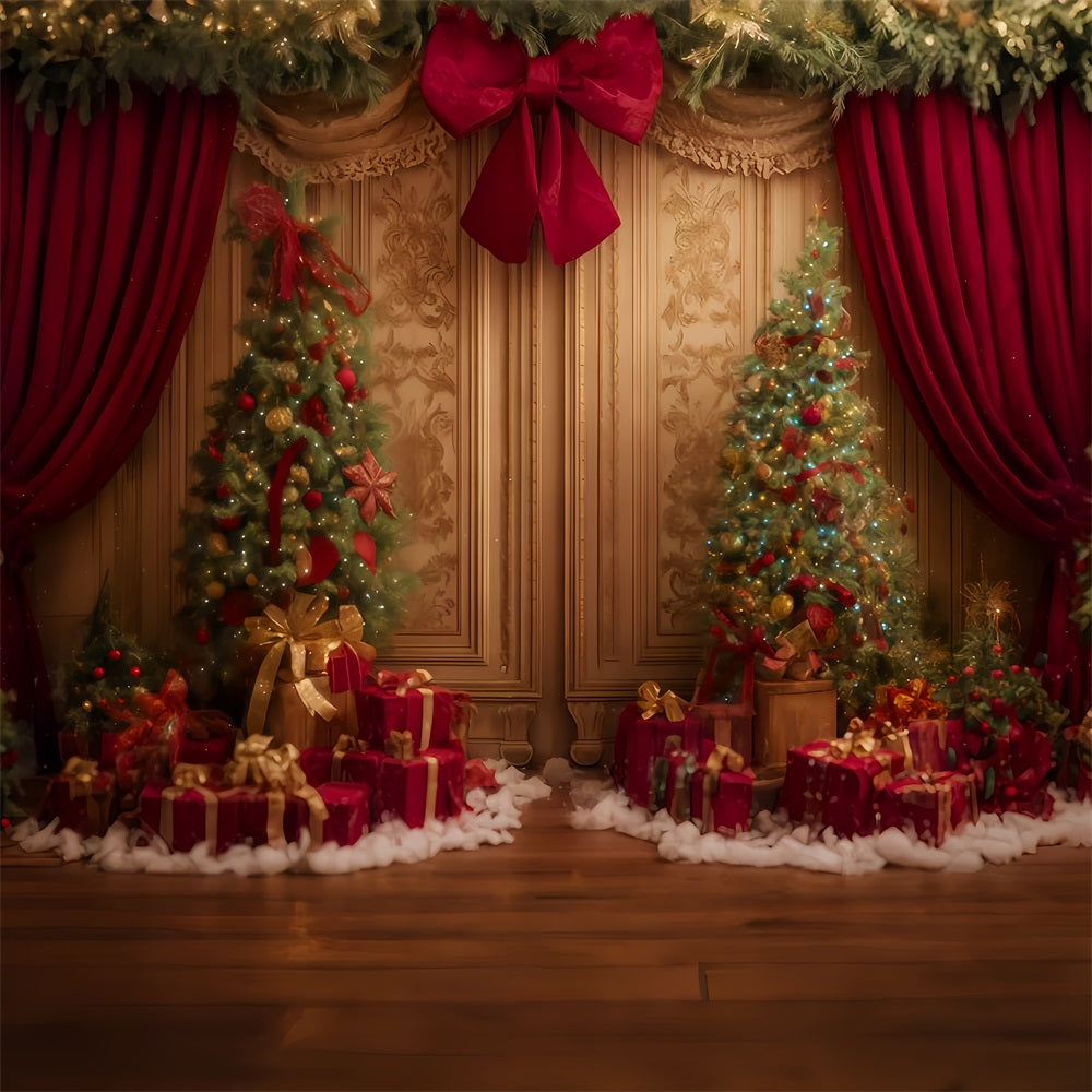Christmas Wall Backdrop Red Curtain Gift Delight Christmas Backdrop TWW510-56