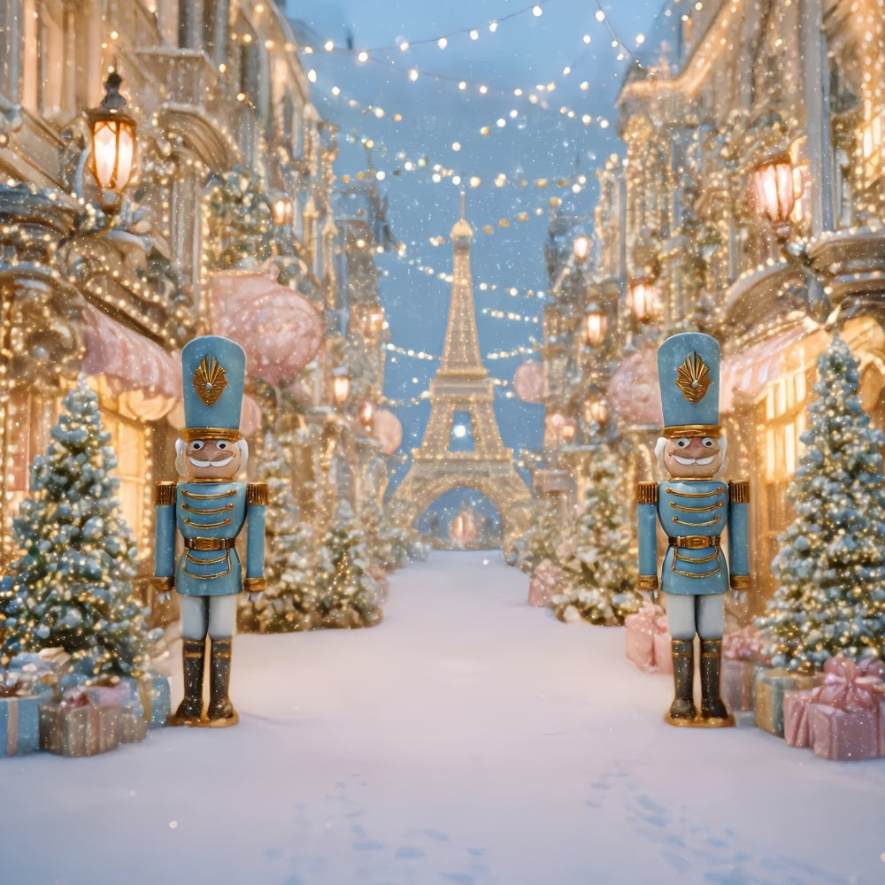 Nutcracker Backdrop Snowy Paris Winter Street Christmas Photo Backdrop TWW510-58